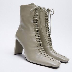 Zara laced leather high heel ankle boots